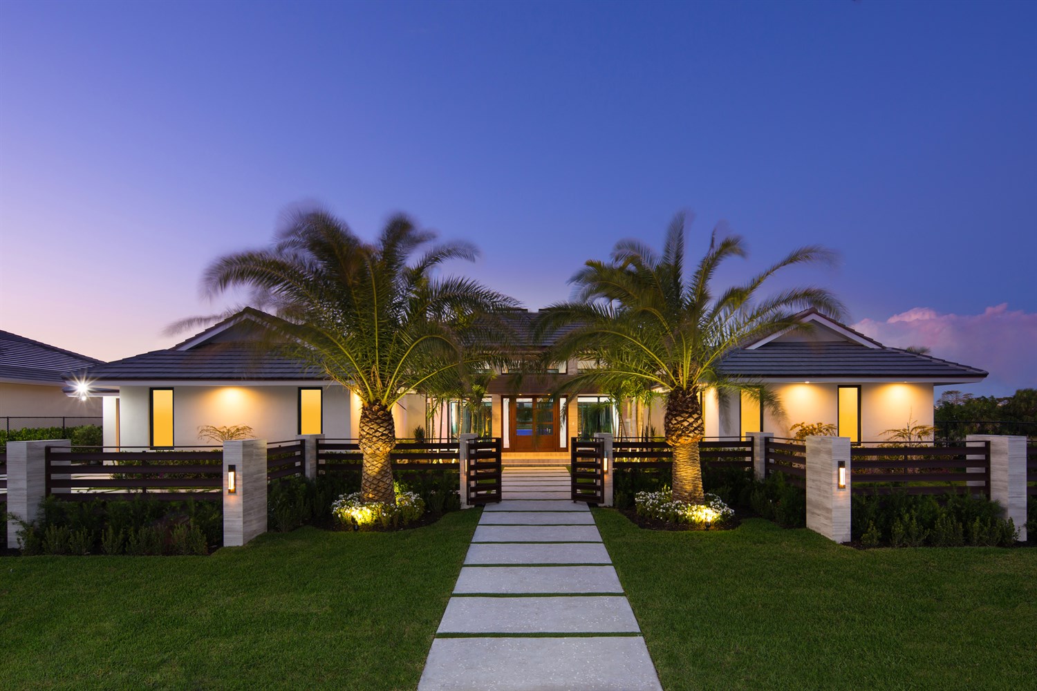 Completed AM Building Development home at dusk